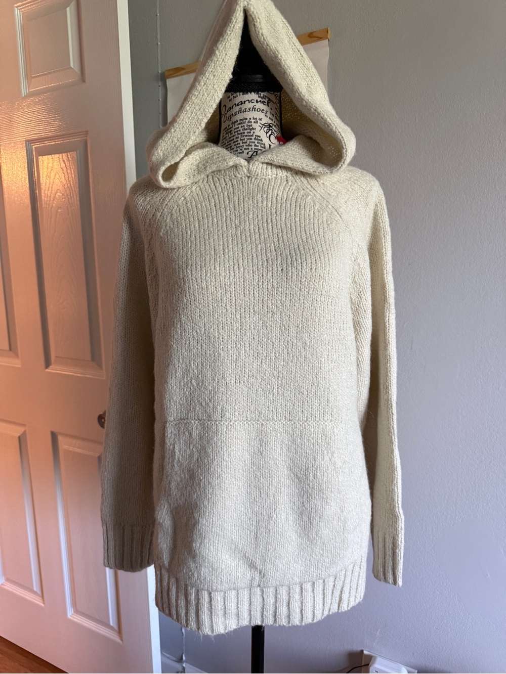Zara Cream Hooded Knit Turtleneck Sweater